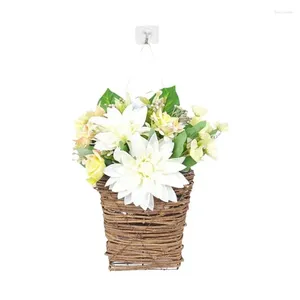 Decorative Flowers Door Hanger Basket Wreath Floral Welcome Artificial Daisy Wreaths Decoration For Home Porch Farmhouse Decor Indoor