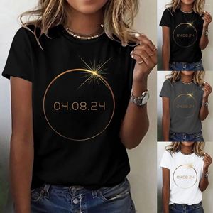 Women's T Shirts Solar Print Round Neck Short Sleeve Shirt Top Womens