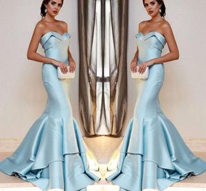 Light Blue Mermaid Bridesmaid Dresses Sexy Sweetheart Ruffles Satin Long Maid of Honor Gowns Women prom Evening Wears Custom Made BC18449