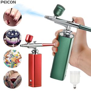 Nagel Airbrush Air Compressor Portable för Cake Tattoo Makeup Brush Art Paint Oxygen Injection 240322