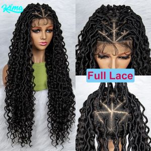 Wigs Synthetic Full Lace Wig Braided Wigs For Black Women Knotless Box Wig Braid Braiding Hair Water Wave Wavy Braids Wigs