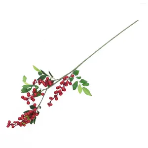 Dekorativa blommor fruktdekor bröllop böna röd hem körsbär dekoration 1 bukett julbrunk kortfattat bord xmas brud konstgjorda