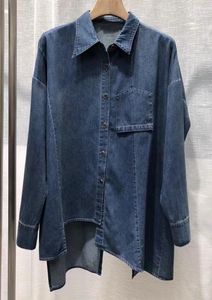 Women's Blouses Top Quality Fashion Denim Shirts 2024 Spring Design Women Sexy Asymmetrical Style Long Sleeve Casual Blue Jeans Shirt