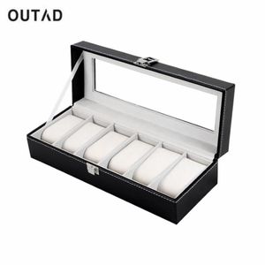 OUTAD Uhrenbox aus schwarzem PU-Leder mit 6 Gittern, verfeinerten Schlitzen, Armbanduhren, Geschenketui, Schmuck-Display-Boxen, Aufbewahrungshalter, 290 l