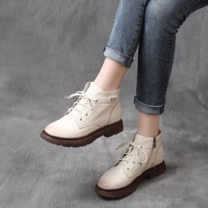Boots winter new arrival vintage shoes real leather riding shoes beige boots black short boots drop shipping