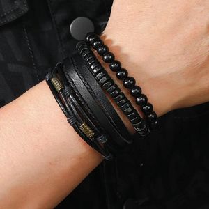 Braccialetti di collegamento ZORCVENS Classico braccialetto di pelle intrecciata a mano multistrato da uomo punk perline braccialetto per amico gioielli con ciondoli regali
