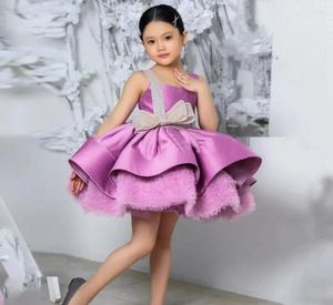 Vestidos de menina roxo cetim flor inchado tutu sem mangas na altura do joelho vestido de natal para princesa