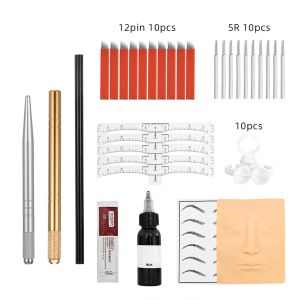 Kits Anfänger Manuelle Stift Gefälschte Praxis Haut Nadel 30ML Tattoo Pigment Tinte Ring Lineal 1 Set Make-Up Microblading Augenbraue körper Kunst