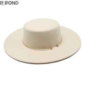 Wide Brim Hats Bucket Hats French style 10CM wide Brim Derby top hat social style Hepburn style cotton felt Fedoras hat elegant wedding hat 24323