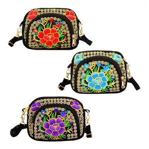 Drawstring Ethnic Shoulder Bag Adjustable Strap Zipper Pockets Lightweight Embroidery For Party Vacation Home Shopping Women Gifts