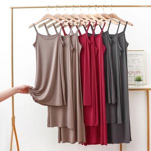 Casual Dresses High Quality Modal Dress Summer Spaghetti Satin Women Long mycket mjuk smidig XL-6XL Fashion Sexig Slip