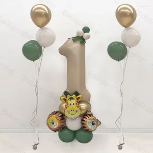 Party Decoration Jungle Animal Cream Number Balloons Set Lion Tiger Foil Wild One 1st Birthday Decor Safari Baby Shower