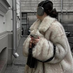 Kvinnors päls kvinnor mode varmt tjockare faux minkrock för nedslagen krage långärmare jacka hösten vinterkvinnlig gata outwear