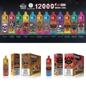 Original Bang Tornado 12000 Puffs Einweg -Vape Stift Puff 12k Vape Bangbar 20ml vorgefüllte Patronen Pod 650 mAh wiederaufladende Batterie -LED -Lichtfarbe Bang Vapes