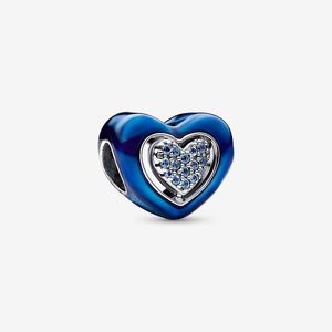 Blauer, drehbarer Herz-Charm für Pandora aus 925er-Sterlingsilber, Luxus-Charm-Set für Armbandherstellung, Diamant-Charms, Designer-Halskettenanhänger, Originalverpackung, Geschenk für Freundin