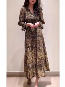 Casual Dresses Vintage Ladies Lantern Sleeve Long Retres Floral Print V-Neck Midi Dress for Women 2024 Spring/Summer Pending