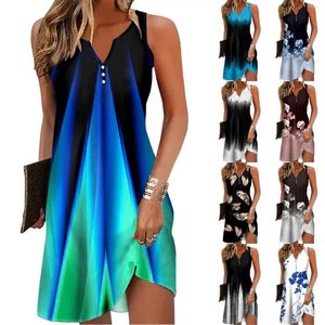 Casual Dresses Womens Summer Dress Button Down V Neck Sleeveless Fashion Boho Floral Beach Women's