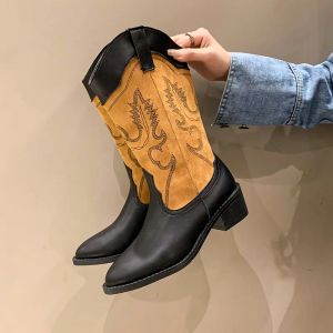 Buty Western Cowboy Boots Women's 2024 Nowy haft vintage grube podeszwa obcasy na zewnątrz mody rycerzy buty wygodne luksus