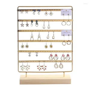 Smyckespåsar 6 Tier Gold Metal Earrings Display Stand Necklace Ring Organizer Holder Accessories Trästativ Utställare