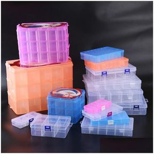 Storage Boxes Bins 3 Wholesale 10 Grid 15 24 Transparent Plastic Pp Detachable Toy Jewelry Box Medicine Desktop Drop Delivery Home Otb9F