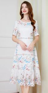 Party Dresses Latest Fashion Style Dress 2024 Summer High Quality Clothing Women Elegant Floral Prints Hollow Out Sexy Short Sleeve 5XL