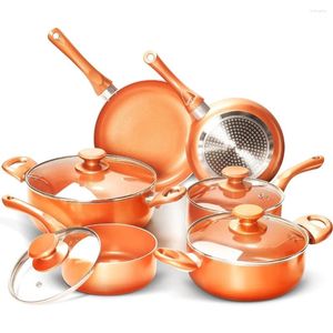 Köksredskap sätter 10st keramiska nonstick soppkanna/mjölkkanna/stekpannor | Kopparaluminiumpanna med lock induktion Gas Compatibl