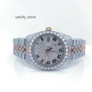 Relógio redondo de luxo personalizado, joias de hip hop, prata esterlina 925, gelado, vvs, moissanite, diamante, relógios mecânicos automáticos