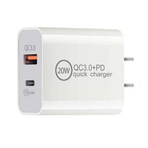 PD20W Telefon PD -huvud QC3.0 Dual Port A+C Fast Charging Set Lämplig för iPhone 12 EU och US -standarder