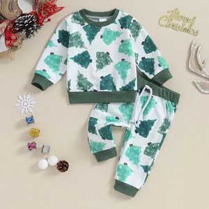 Set di abbigliamento 2 pezzi Born Infant Baby Boy Girls Christmas Outfit Tree Felpa girocollo Pantaloni lunghi Set di vestiti Lettera di Babbo Natale