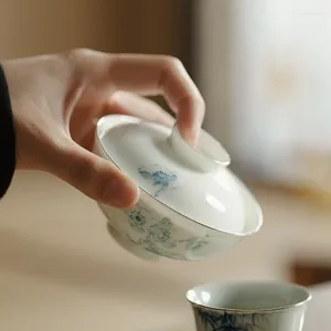 Zestawy herbaciarskie Ultra-cienkie ręcznie malowane niebiesko-białe okładka podkładka ręcznie robiona ceramiczna miska herbaty