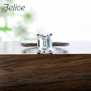 Küme halkaları felice 2ct d renk zümrüt kesim moissanit nişan yüzüğü 925 STERLING Gümüş Altın Kaplama Solitaire Takı Fine