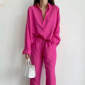 Gym Clothing Women Casual Long Sleeve Button Shirt And Loose Pant Suits Insulated Overalls Bubble Wrap Jumpsuit Woman's Suit