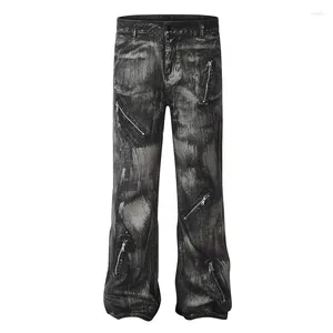 Dżinsy męskie Hi Street Zipper Designer Streetwear Pants harakuju vintage workowate dżinsowe spodnie dla mężczyzn powlekanych