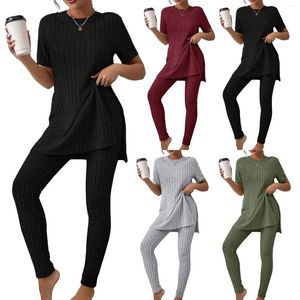 Kadınlar İki Parçalı Pantolon Kadın Kadın 2 Lounge Setleri Söz konusu Kıyafetler Eşleşen Kıyafetler Yan Slit Sweetwear Sweatsuits Mürettebat Boynu Günlük