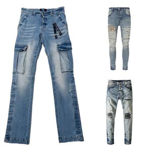 men's jeans mirs jeans designer jeans High Street Hole Star Patch Men's Women mirs Star Embroidered Jeans Stretch Slim