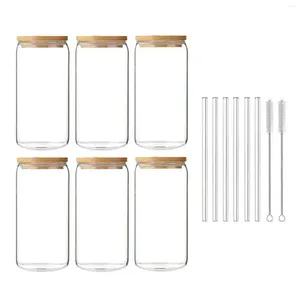 Wine Glasses Drinking With Lids And Straw Single Layer Borosilicate Glass Cups Cleaning Brush Glassware For & Cold Drinks