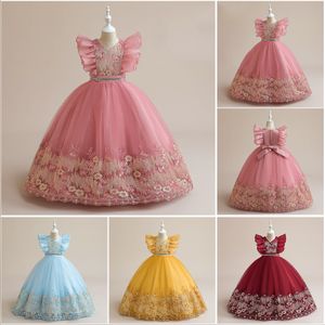 Beleza Azul Amarelo Rosa Vinho Com Decote Em V Vestidos de Flor para Meninas Vestidos de Aniversário de Meninas Saia de Festa Menina Vestido de Todos os Dias para Crianças Desgaste de Festa SZ 2-4 D323142