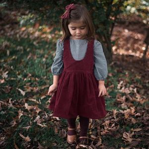 Girl Dresses Girls Retro Red U Collar Corduroy Princess 2024 Autumn And Winter Baby A-Line Suspenders Dress Kids Clothing