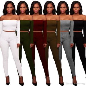 New women designer sportswear long sleeve off shoulder sweat shirt pants tracksuit hoodie legging 2 piece set bodycon outfits hot streetwear