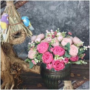 Decorative Flowers Wreaths Stem For Artificial Home Roses Rose 5 Party Peony Bundles Bouquet Hanging Drop Delivery Garden Festive Supp Otbgn