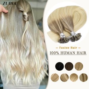 Extensions ZURIA Straight Hair U Nail Tip Human Hair Extensions Pre Bonded Fusion Hair Capsules Machine Remy Keratin 12"14"16"20"24" 50g/s