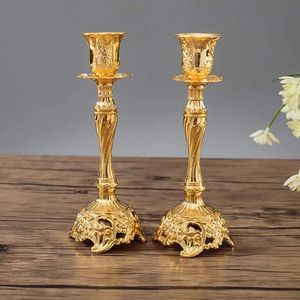 2 Pack Candle Holders 18cm/7 gold plated Candlesticks Holder for Shabbat Taper Candles for Home Dining Table Decor 240314