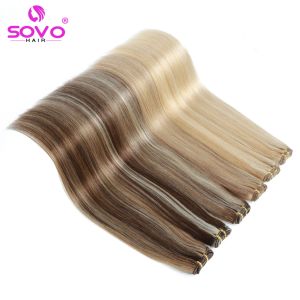 Weft Sovo Human Hair Wheel Exche Indian Machine Remy Natural Blonde Prosty Weave 100g Bundles Szyj w rozszerzenia wątków do salonu