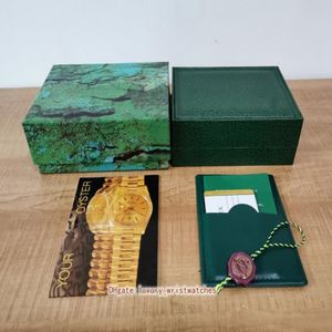 Caixa de relógio verde de alta qualidade, 5 peças, caixa original, cartão, caixas de madeira para oyster perpetual 126710 116500 126600 114300 1267201n
