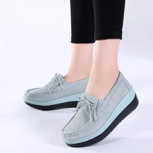 Sıradan Ayakkabı Bahar Sonbahar Kadınlar Düz Süet Orijinal Deri Lady Tassel Yay Knot Platform Moccasin Loafers Yürüyüş Spor Ayakkabıları