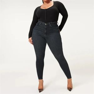 2023 jeans femininos elásticos de grandes dimensões apertando a cintura e calças de levantamento de quadril 240321
