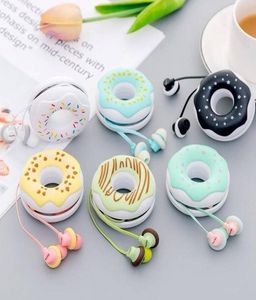 Universal candy color 35mm Wired Headphones Bass Stereo Earbuds Music Earphone for all smart phone with doughnut storage box7650107