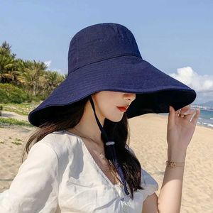 Wide Brim Hats Bucket Spring/Summer Folding Travel Sun Hat Solid Color Casual Fisherman Japanese and Korean Great Britain Womens buckets 24323