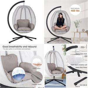 Hammocks Egg Hammock Chair Hanging Swing With Metal Stand And Cushion Drop Delivery Home Garden Furniture Outdoor Otmg0