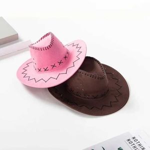 Breda breim hattar hink 2024 Sommarresor för föräldrar och barn Solskyddsmedel Plush Leather Western Cowboy Hat Mens Womens Barns som spelar hinkar 24323